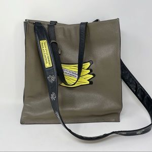 Min & Mon NY Banana Plantain Leather Convertible Crossbody Shopper Tote Bag